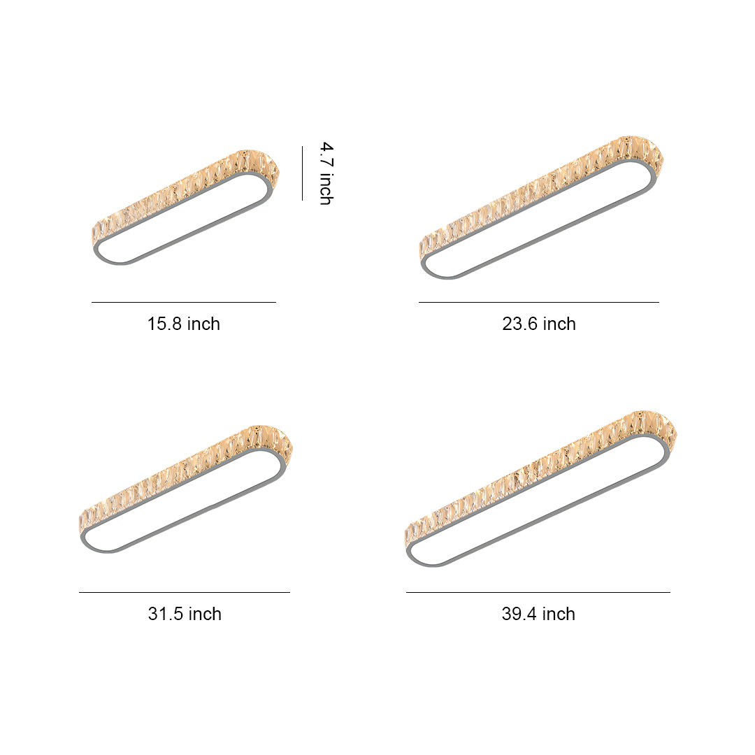 LED flush mount light fixture collection with glass shade chandelier inspired design showing various elongated oval sizes.