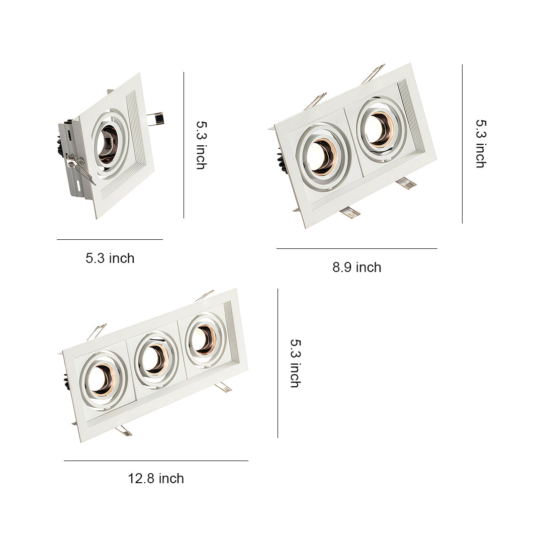 LED indoor spotlight with triple black recessed heads and glass shade chandelier inspired directional design for accent lighting.