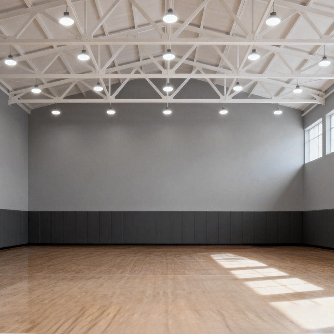 LED lamp for warehouse providing bright, even illumination in a spacious industrial facility.