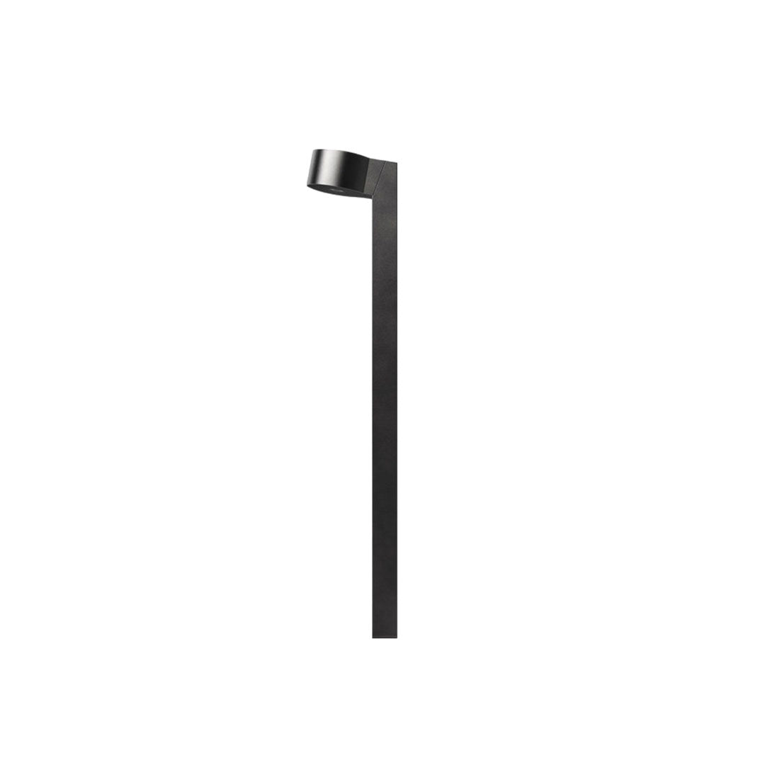 LED landscape path lighting in a white background product view with a slim black post and angled head.