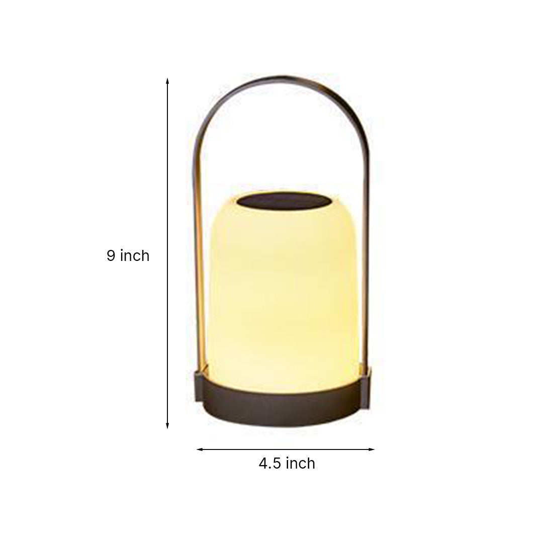 Technical dimension drawing showing height and width measurements for rechargeable LED lantern