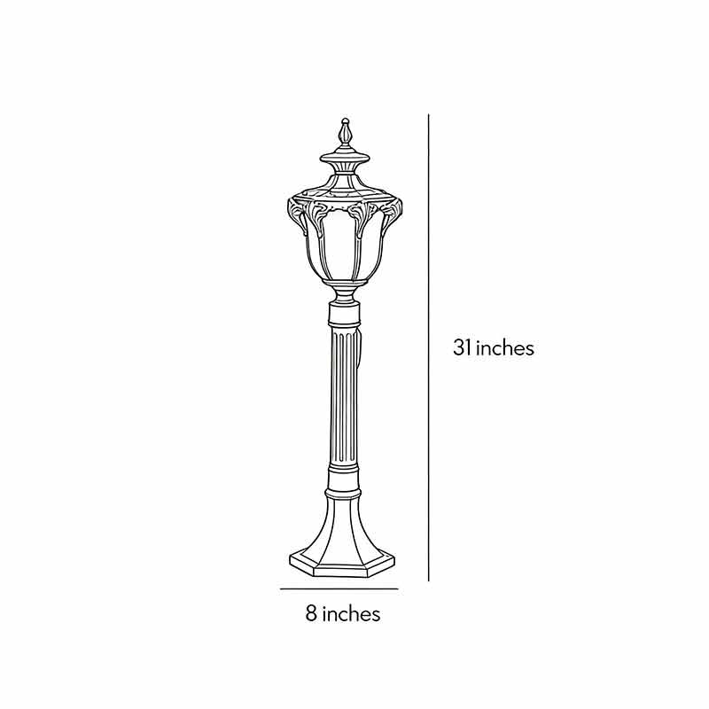 Technical diagram showing dimensions and structure of LED lawn lights models.