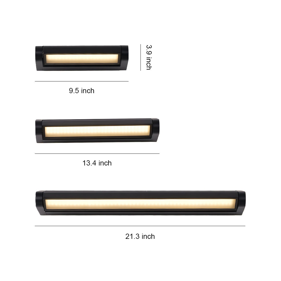 LED light bar for wall with glass shade chandelier inspired design in compact horizontal form with black housing and warm LED strip.