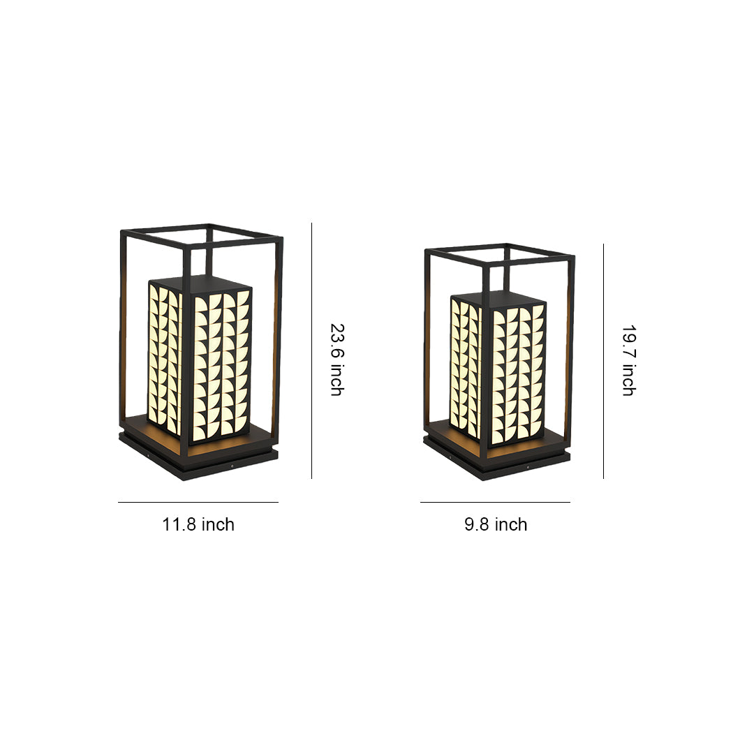 LED light bollard with decorative leaf design, providing warm illumination for outdoor spaces such as gardens and pathways.