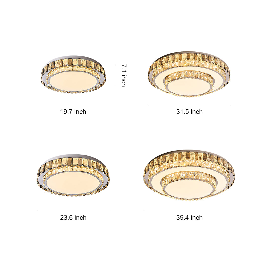 Size chart showing dimensions of round LED light fixtures flush mount.