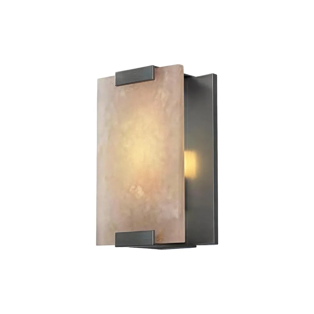 LED light wall lamp featuring a textured stone-look shade with dark metal accents.