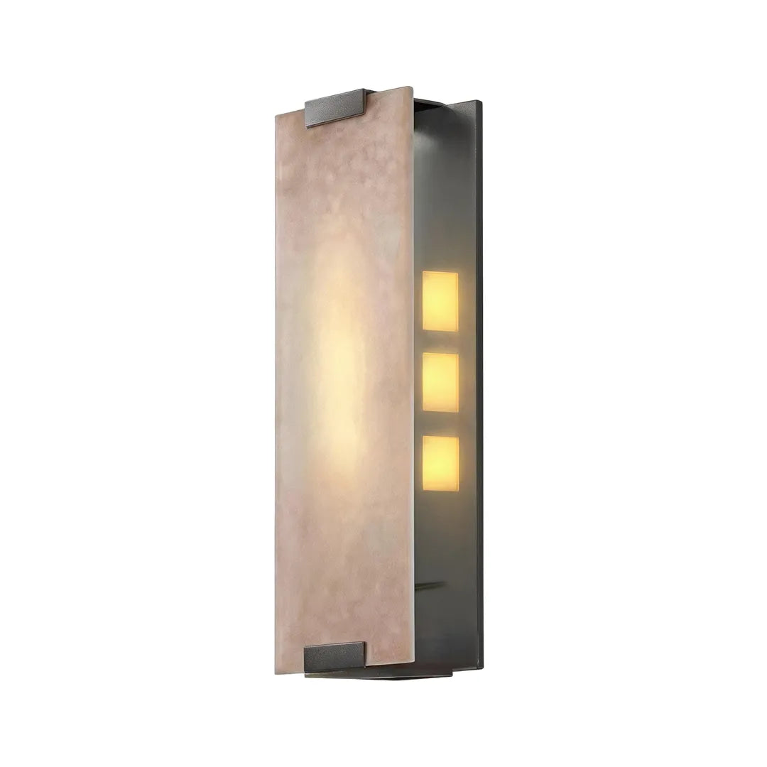 LED light wall lamp featuring a tall rectangular shade with modern dark metal detailing.