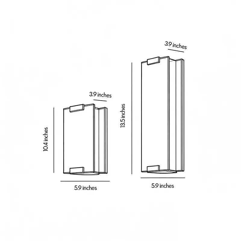 LED light wall lamp size guide showing two vertical fixture sizes and mounting dimensions.