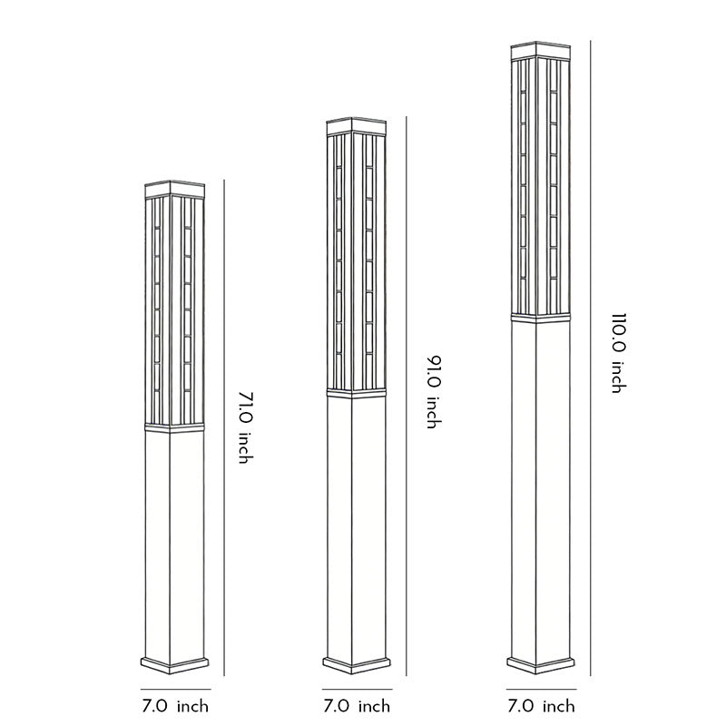 Line drawing of LED marble bollard light dimensions, providing installation specifications.