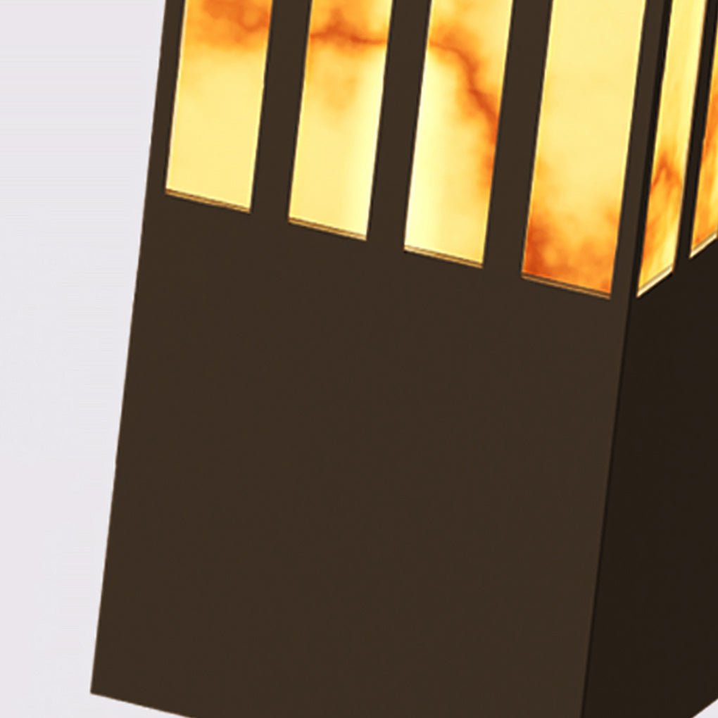 LED marble bollard light displayed on a stone pillar with a reflective surface.