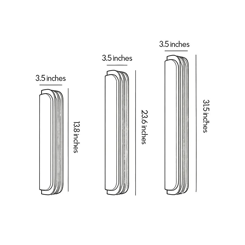 LED modern wall lights dimension drawing showing three size options and fixture measureme