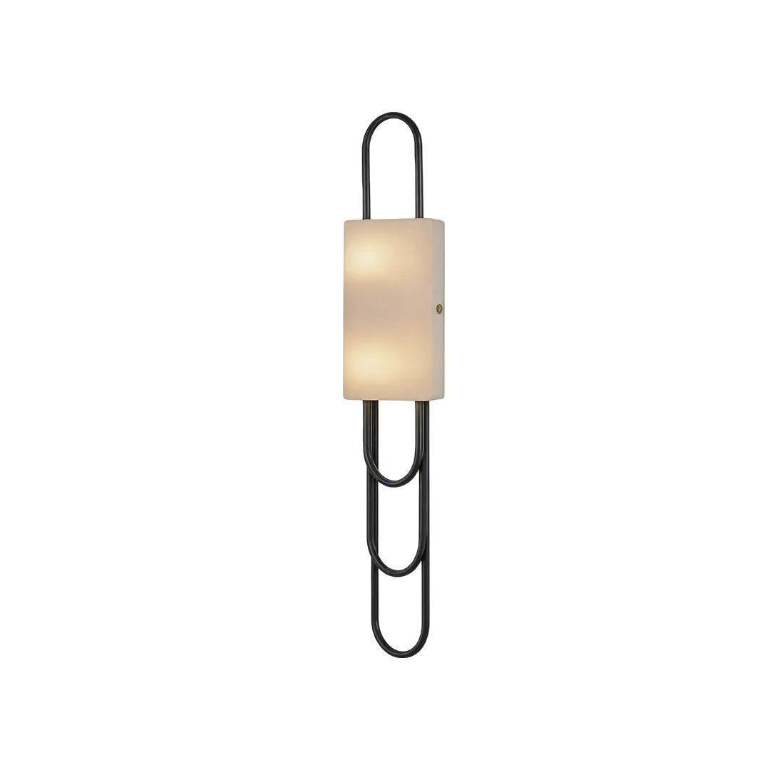 LED modern wall sconce product image with a frosted rectangular shade and black metal frame.