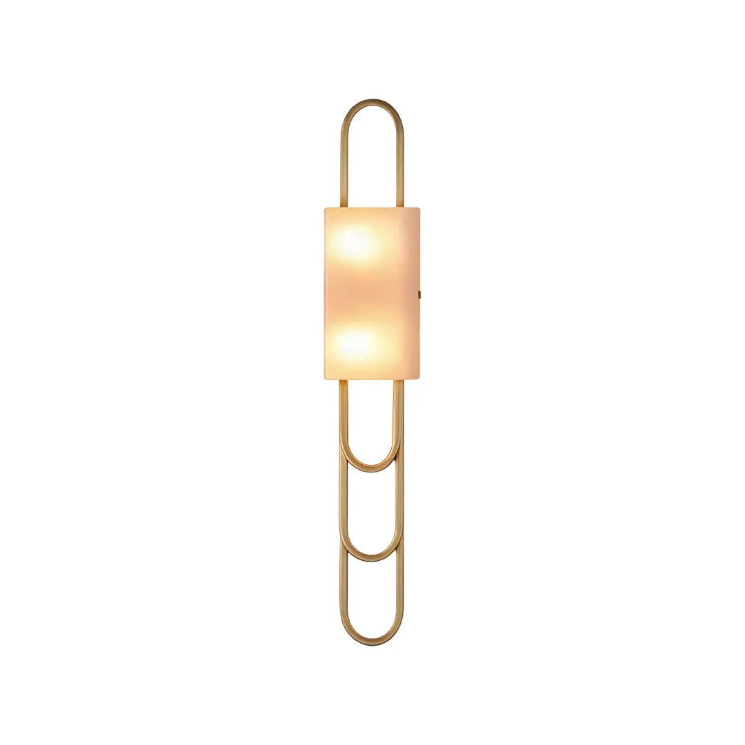 LED modern wall sconce product image with a frosted rectangular shade and gold metal frame.