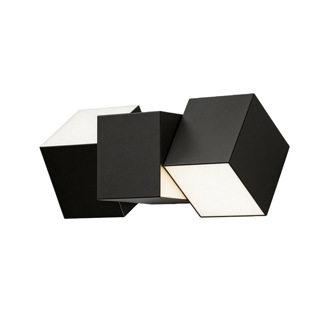 LED outdoor lighting wall mount with a contemporary geometric design, mounted on a wall.