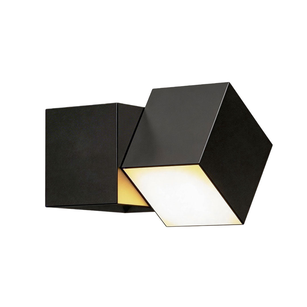 LED outdoor lighting wall mount with a modern geometric design, highlighting its angular structure.