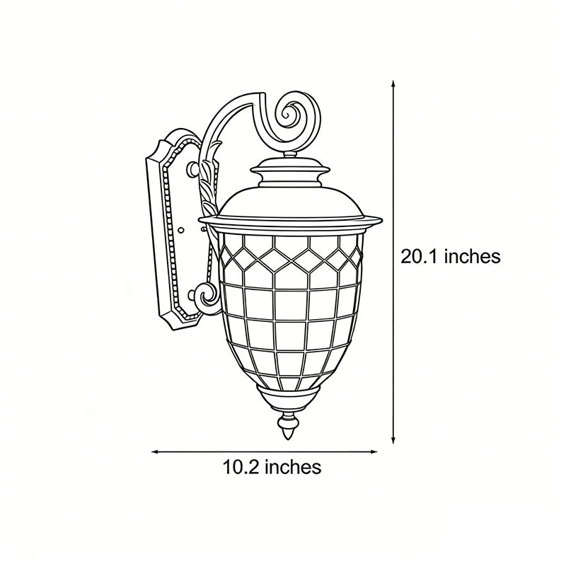 LED outdoor sconce dimension diagram showing height and width measurements.