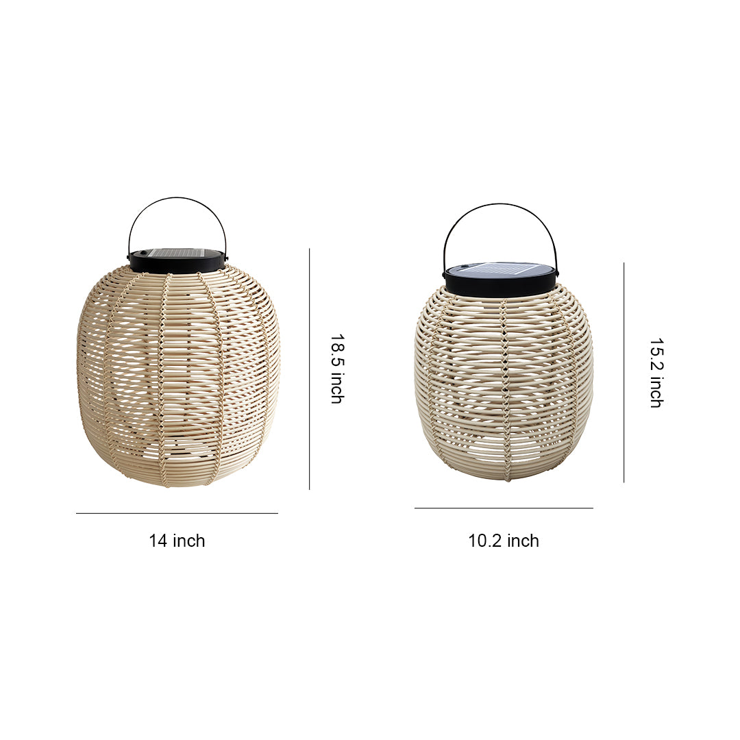 LED outdoor solar lantern with a woven design, providing soft, ambient light for outdoor spaces.