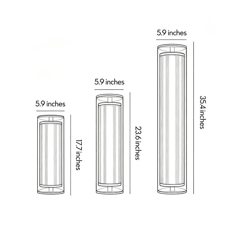 LED outdoor wall sconces dimension drawing with multiple size options for exterior wall installation.