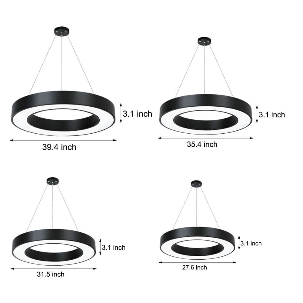 LED pendant ring ceiling light provides minimalist elegance and efficient office lighting with modern black circular pendant design.