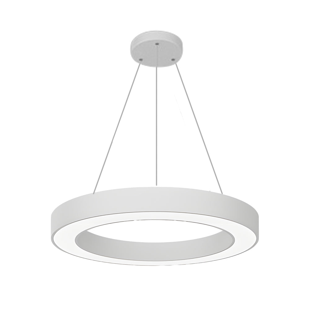 LED pendant ring ceiling light delivers clean, circular lighting in professional offices while complementing modern black décor.