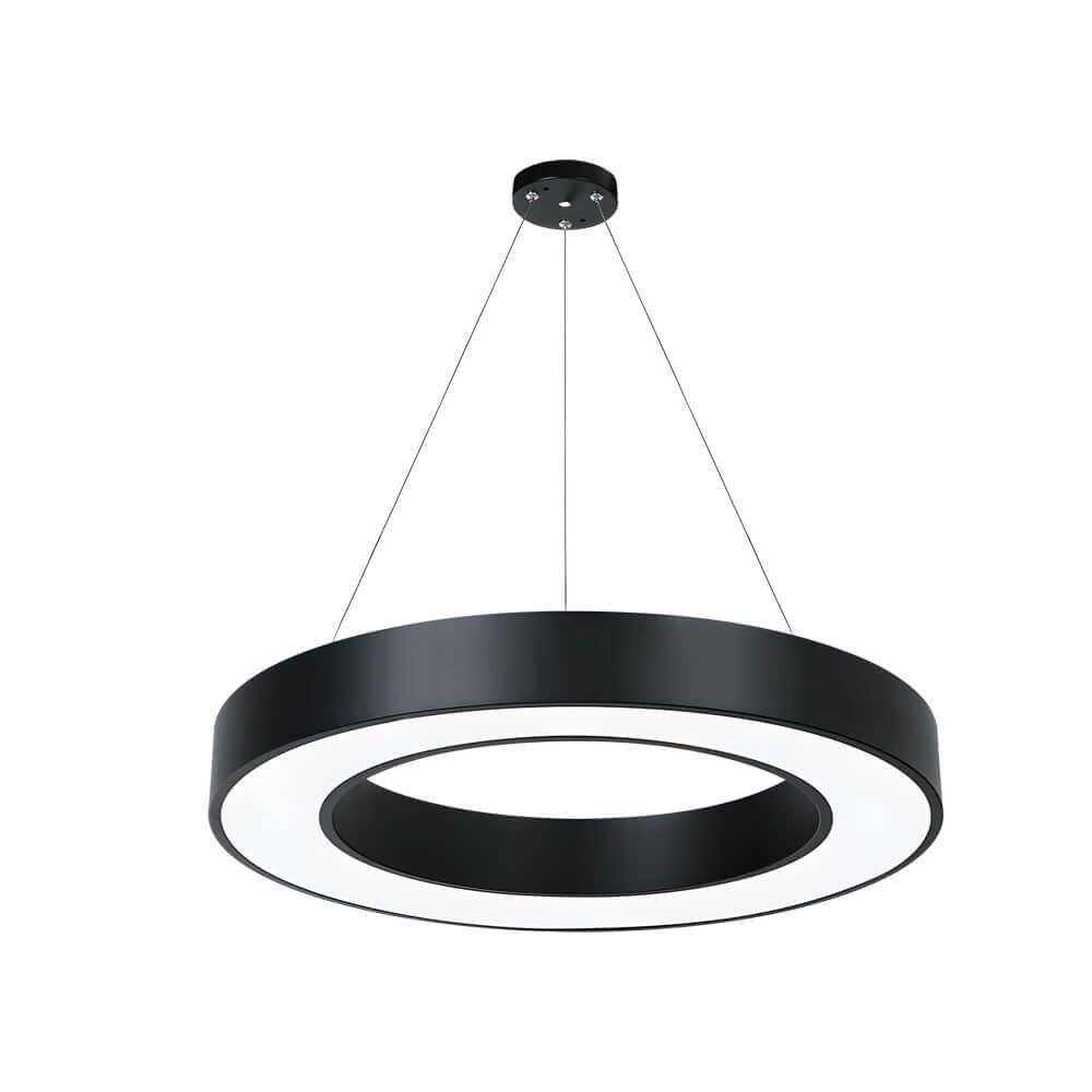 LED pendant ring ceiling light combines modern black style and energy-saving LED technology for office or study spaces.