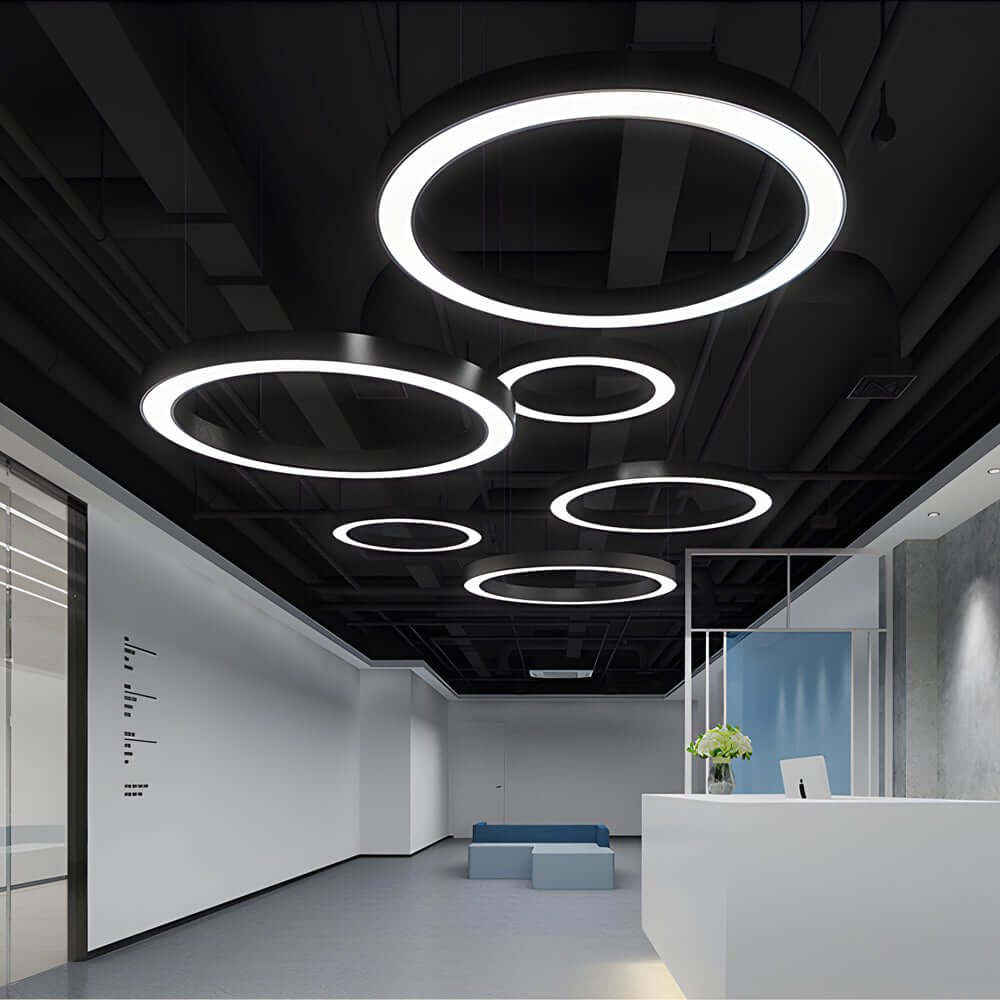 LED pendant ring ceiling light is perfect for modern office spaces with stylish circular design and bright, focused lighting.