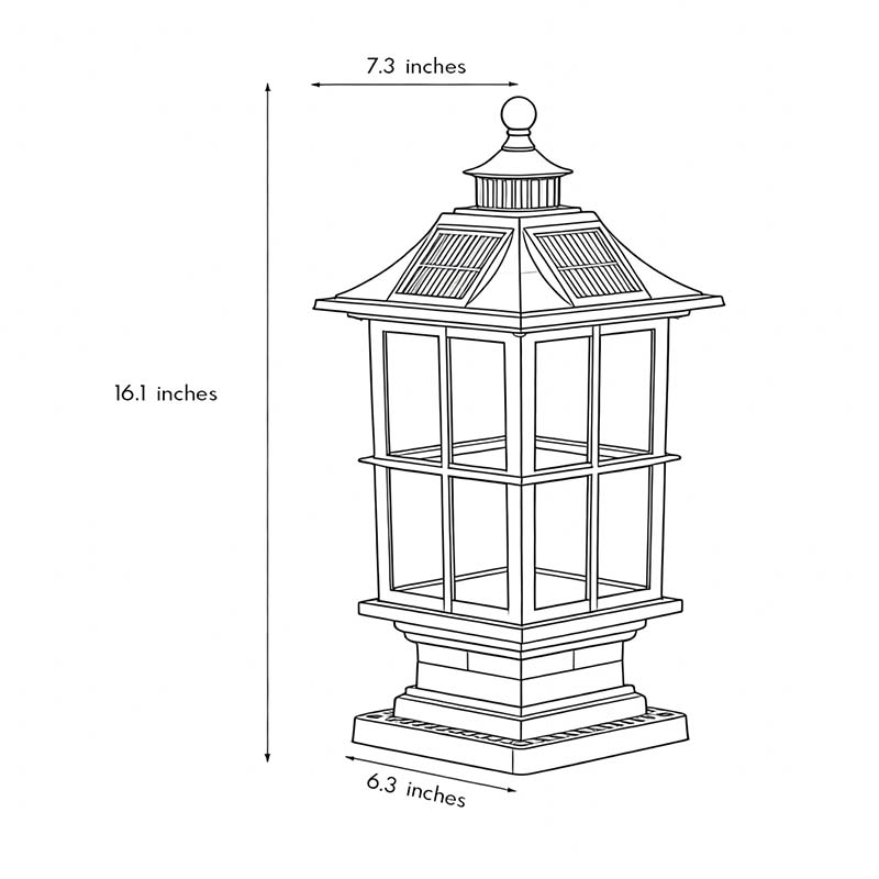 Technical diagram showing dimensions and structure of LED pillar lights models.