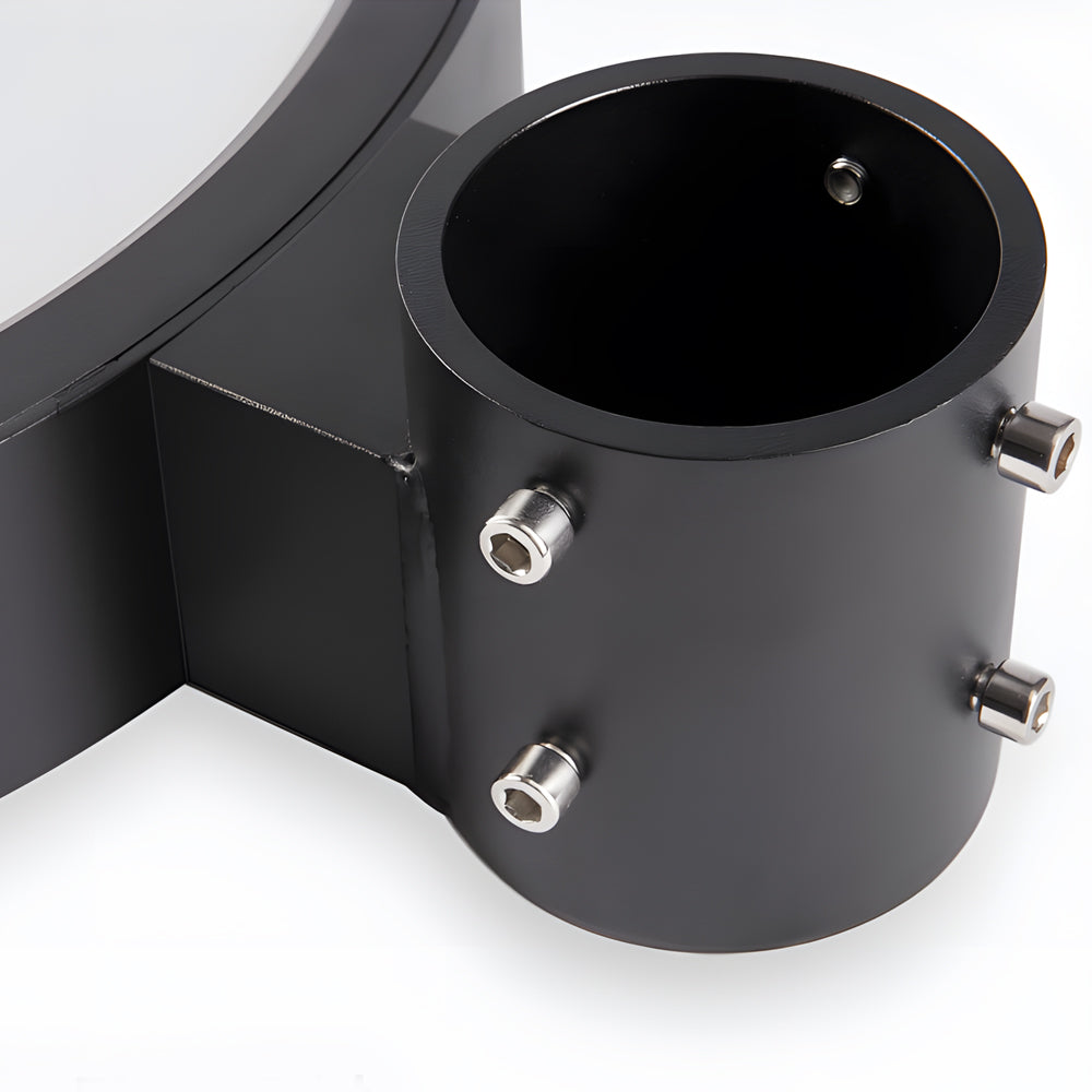Close-up of LED pole light showcasing its round head and sleek design.