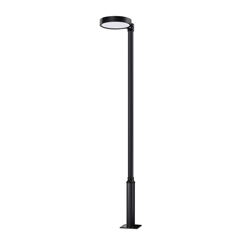 Technical diagram of LED pole light showing dimensions and installation details.