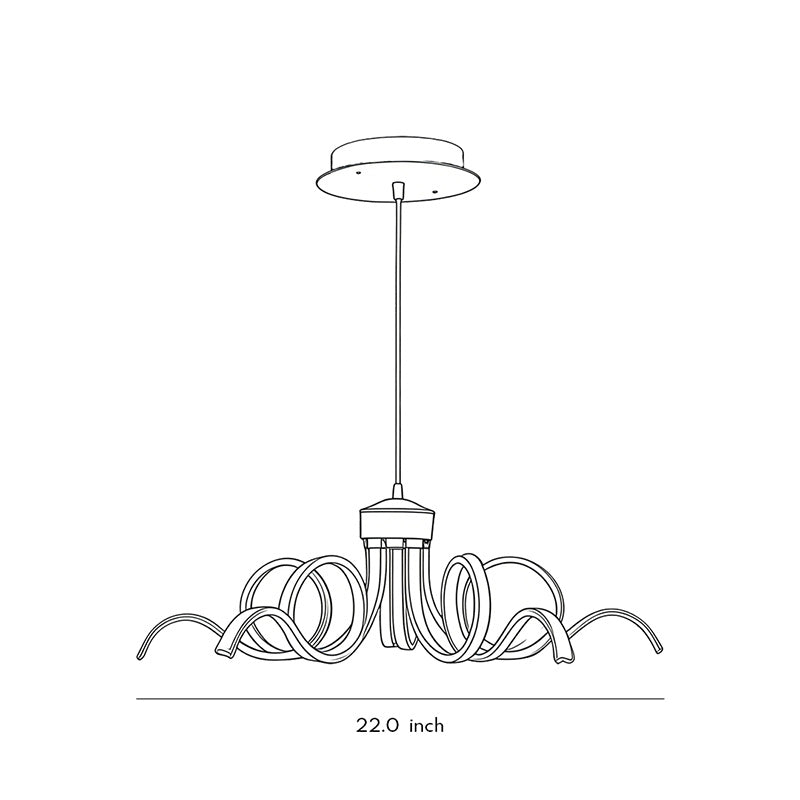 LED ribbon chandelier in white, standing out with its elegant loops and modern design.