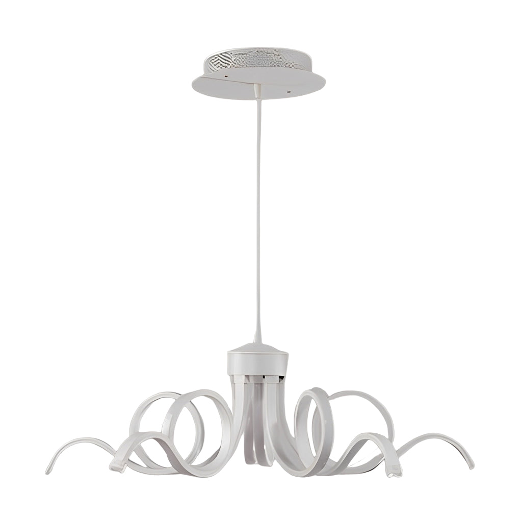 LED ribbon chandelier with a white frame, displayed against a plain background for a sleek look.