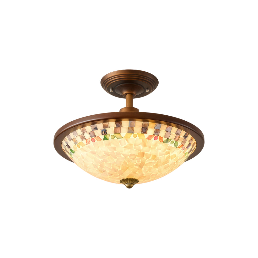 LED semi flush mount ceiling lights in a compact fixture size with decorative mosaic glass bowl design.