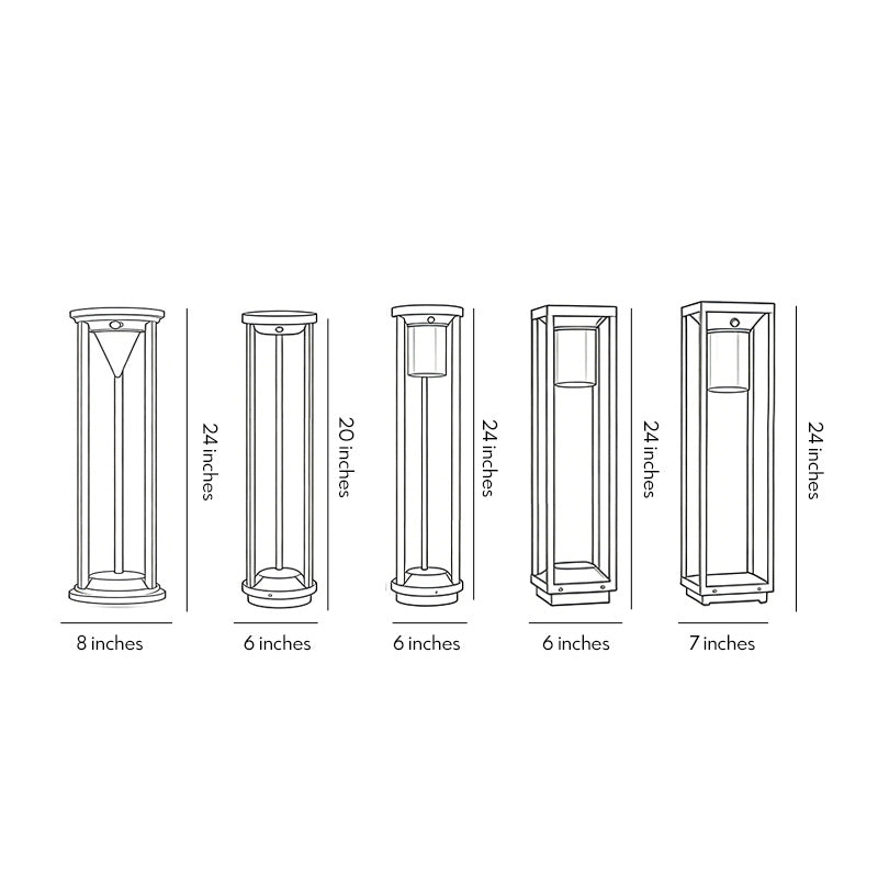 Line drawing of LED solar bollard lights dimensions, providing installation specifications.