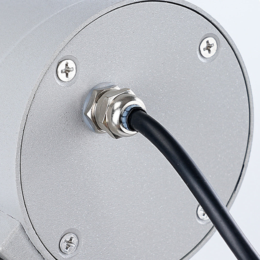 Close-up view of LED spotlights outdoor showing electrical connection and mounting hardware detail