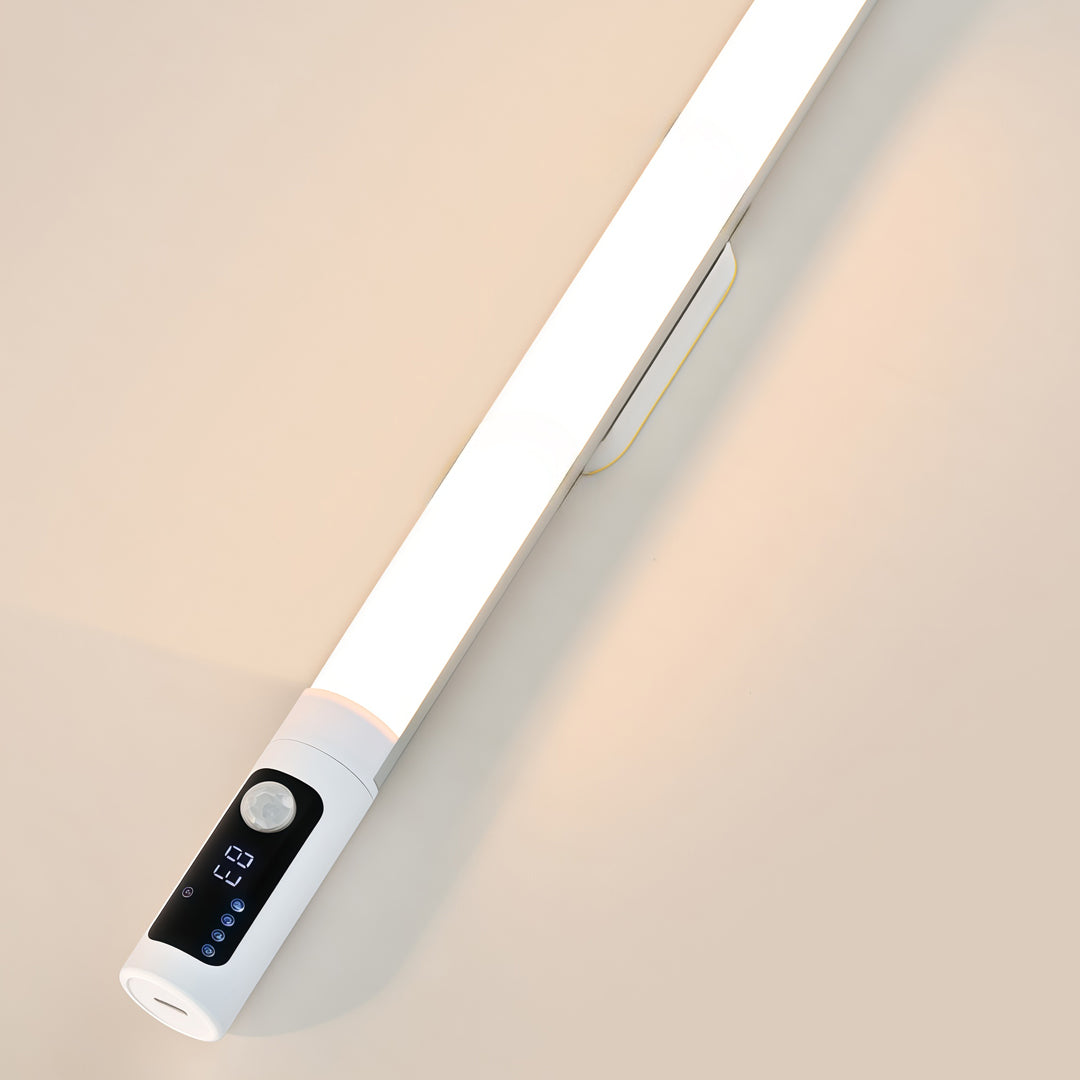 LED strip ceiling lights featuring a slim rechargeable light bar with integrated motion sensor control.