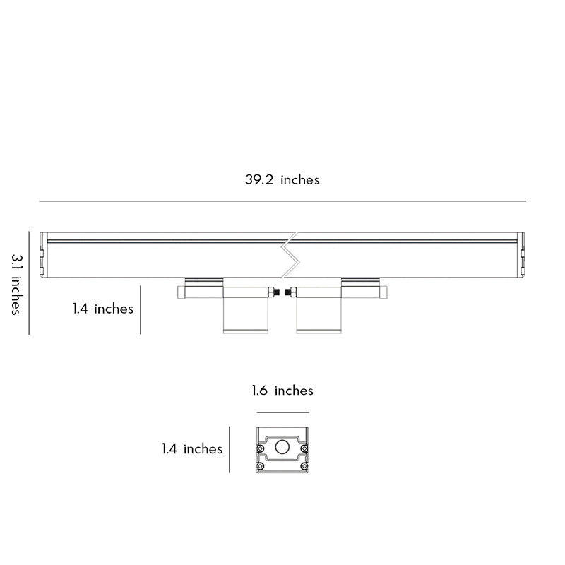 Technical diagram showing dimensions and structure of LED strip lights on wall models.