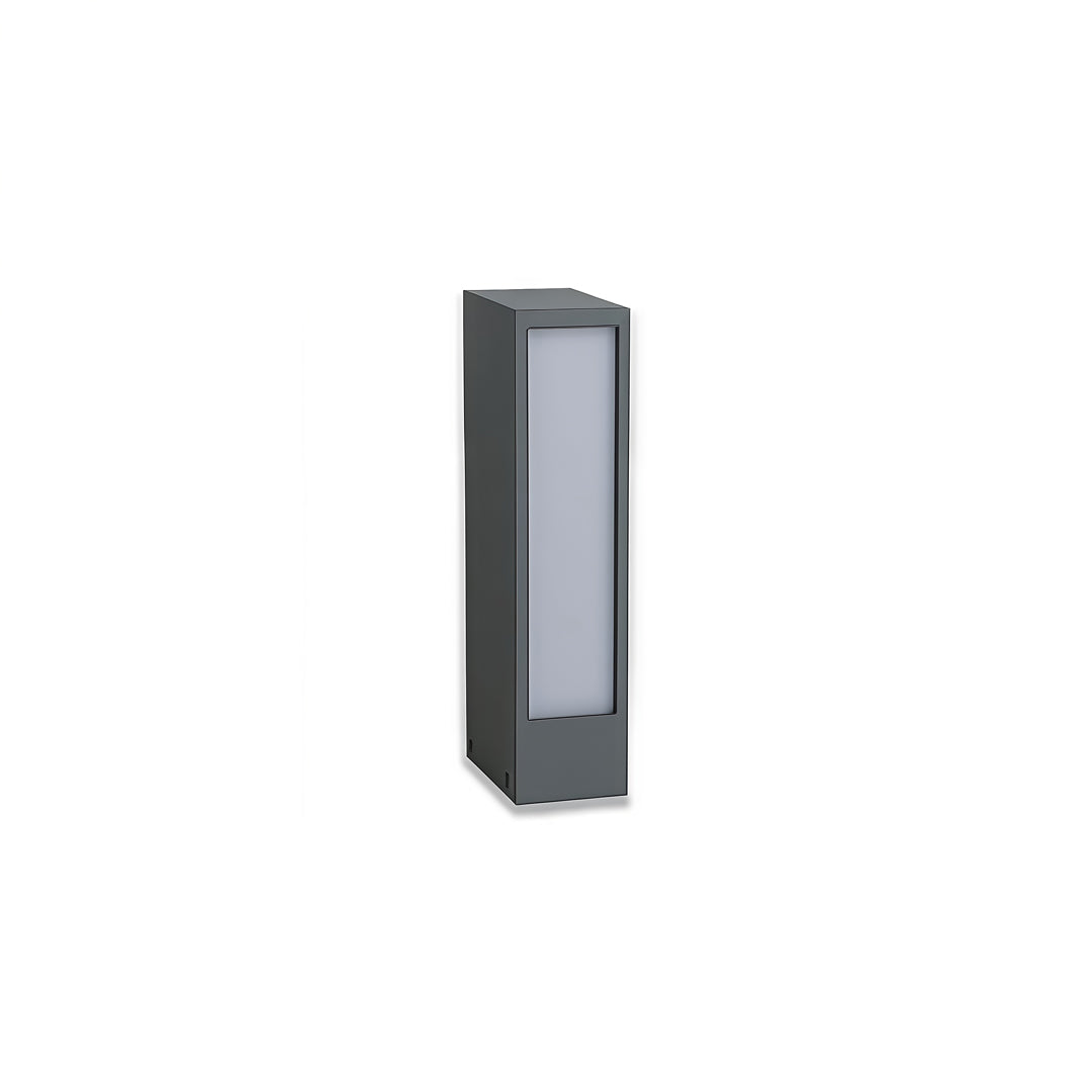 Compact vertical led wall light outdoor fixture with minimalist dark housing on clean background.