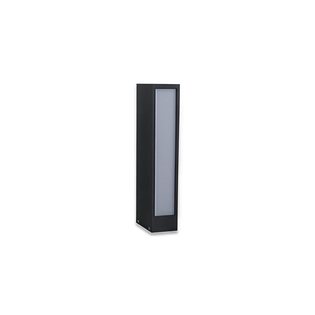 Short minimalist led wall light outdoor fixture with clean geometric form and dark exterior.