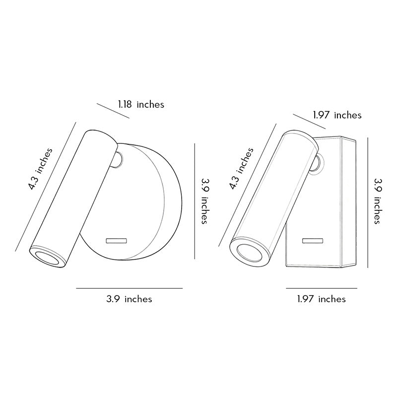Dimension drawing of LED wall reading light showing measurements for modern wall lamp installation.
