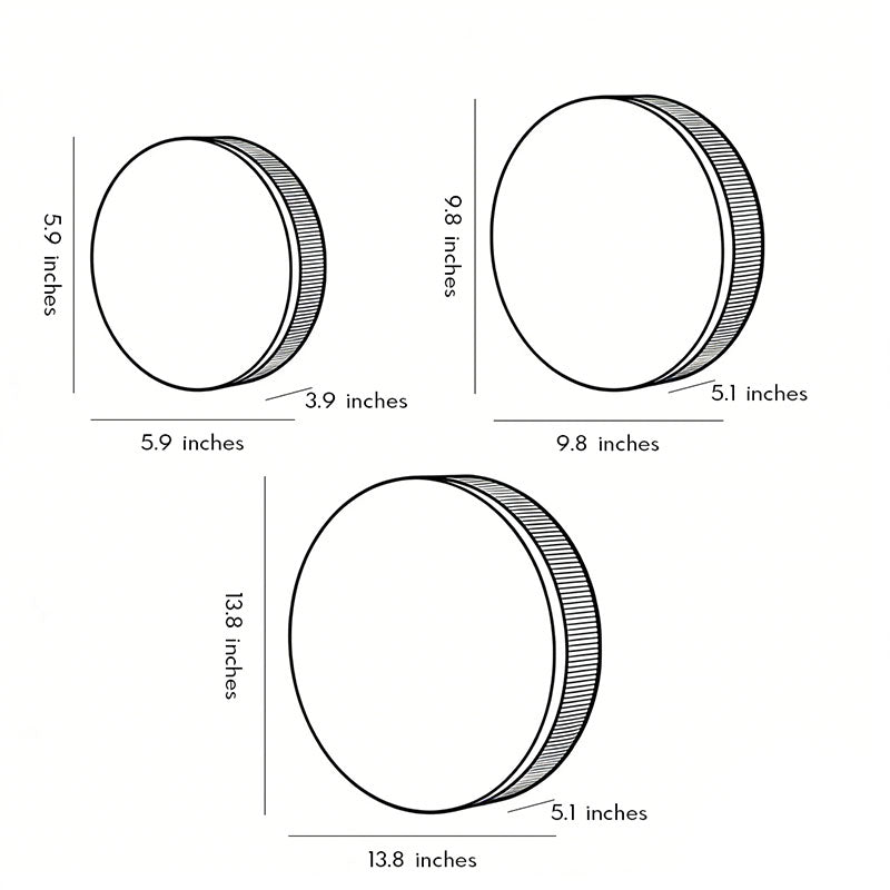 LED wall sconce outdoor dimension diagram showing round fixture sizes and depth measurements.