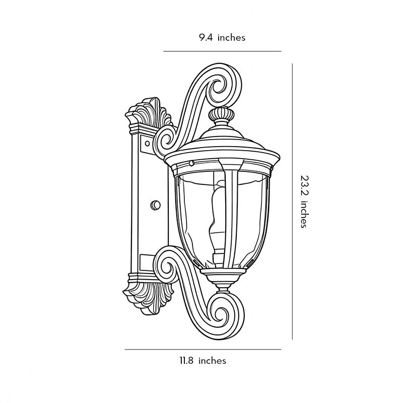 LED wall sconce outdoor lantern wall lights outdoor isolated product with decorative scroll arm and glass lantern.