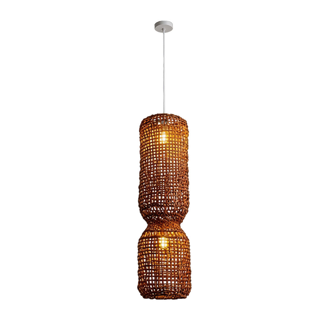 LED wall sconce outdoor large modern pendant light fixtures alternate view showing tall sculptural woven design.