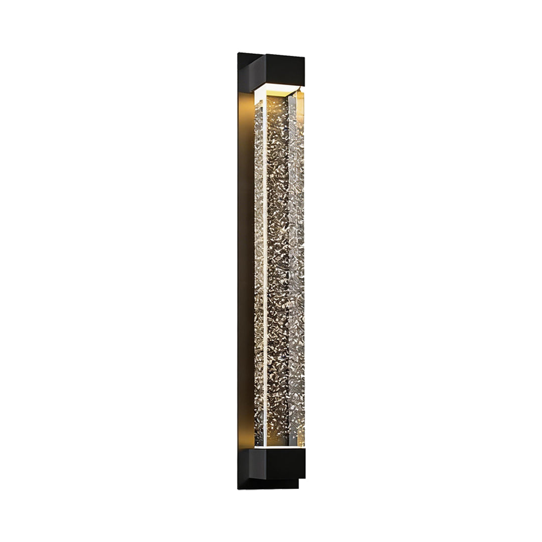 LED wall sconce outdoor mid-size fixture, contemporary design with textured glass and warm ambient lighting.