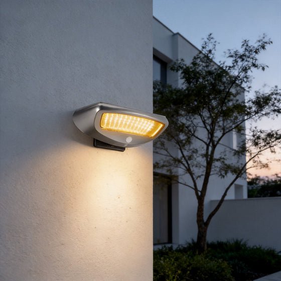LED wall sconce outdoor outdoor wall mounted solar lights on exterior wall with warm downward illumination.