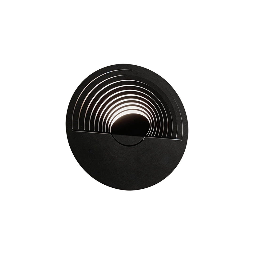 LED wall sconce outdoor round wall mount outdoor light with concentric design and soft warm LED glow.