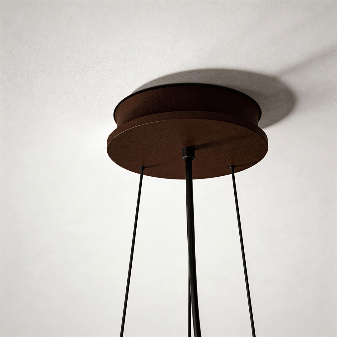 LED wall sconce outdoor woven light pendant ceiling mount detail with wooden canopy and hanging cords.