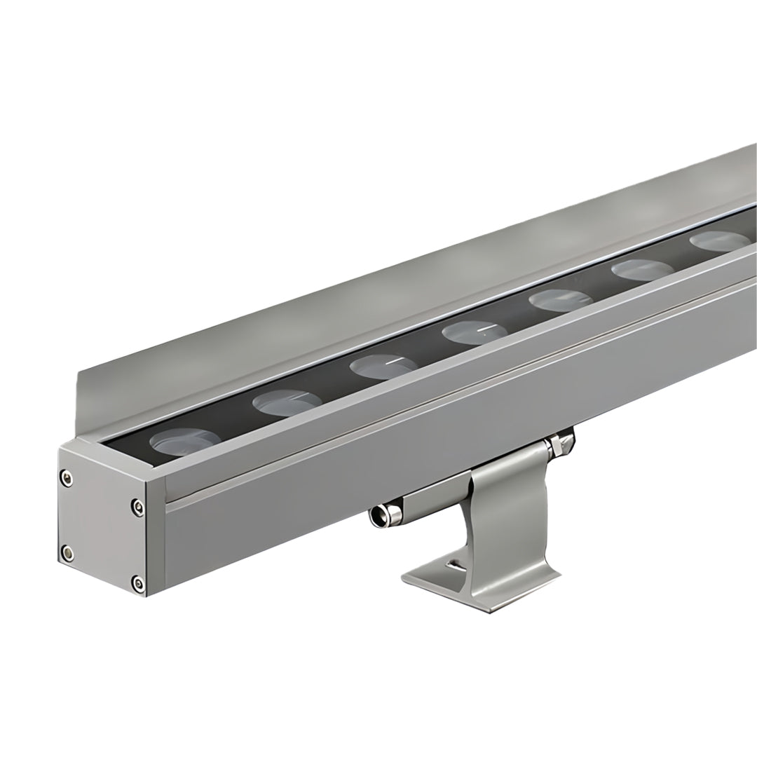 LED wall washer light in silver finish, showcasing a sleek and modern design for architectural lighting.