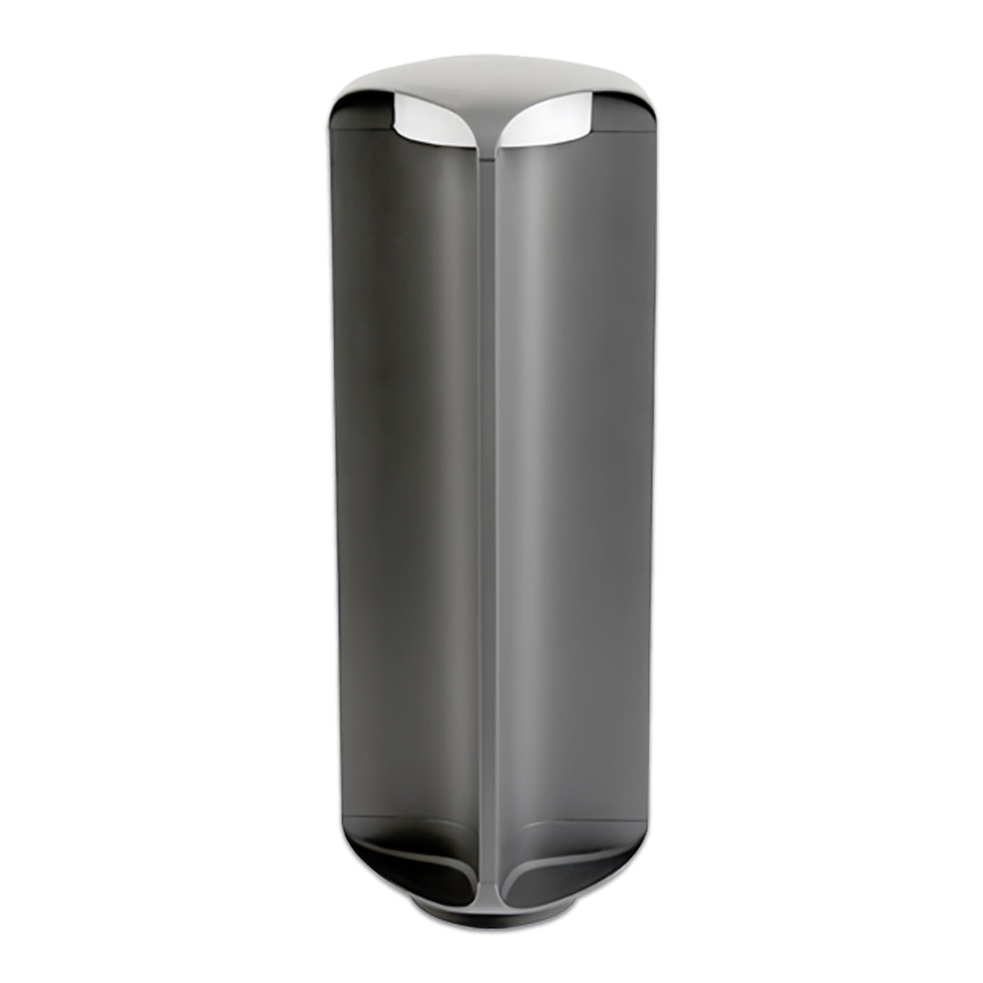 Short cylindrical light bollard featuring a glossy top and minimalist modern aesthetic.
