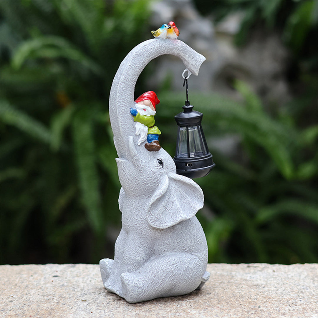 Outdoor Solar Angel Elephant Statue, Garden Decor, Resin