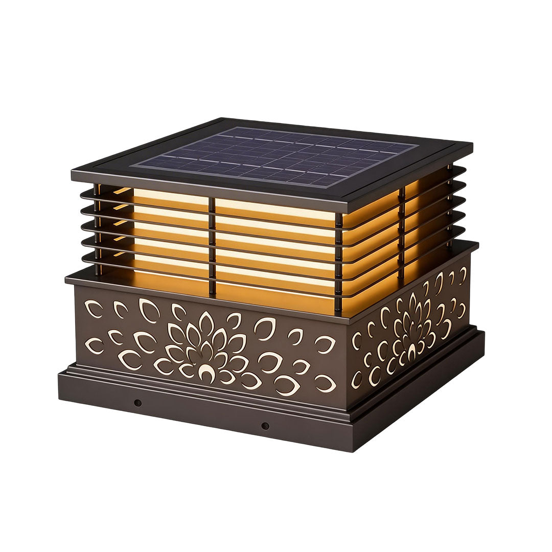 Light pillar for home with a decorative floral pattern and warm glow for pathways.